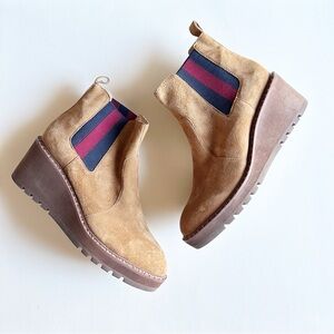 Cecelia New York Tan Suede Gemma Slip On low Wedge Bootie